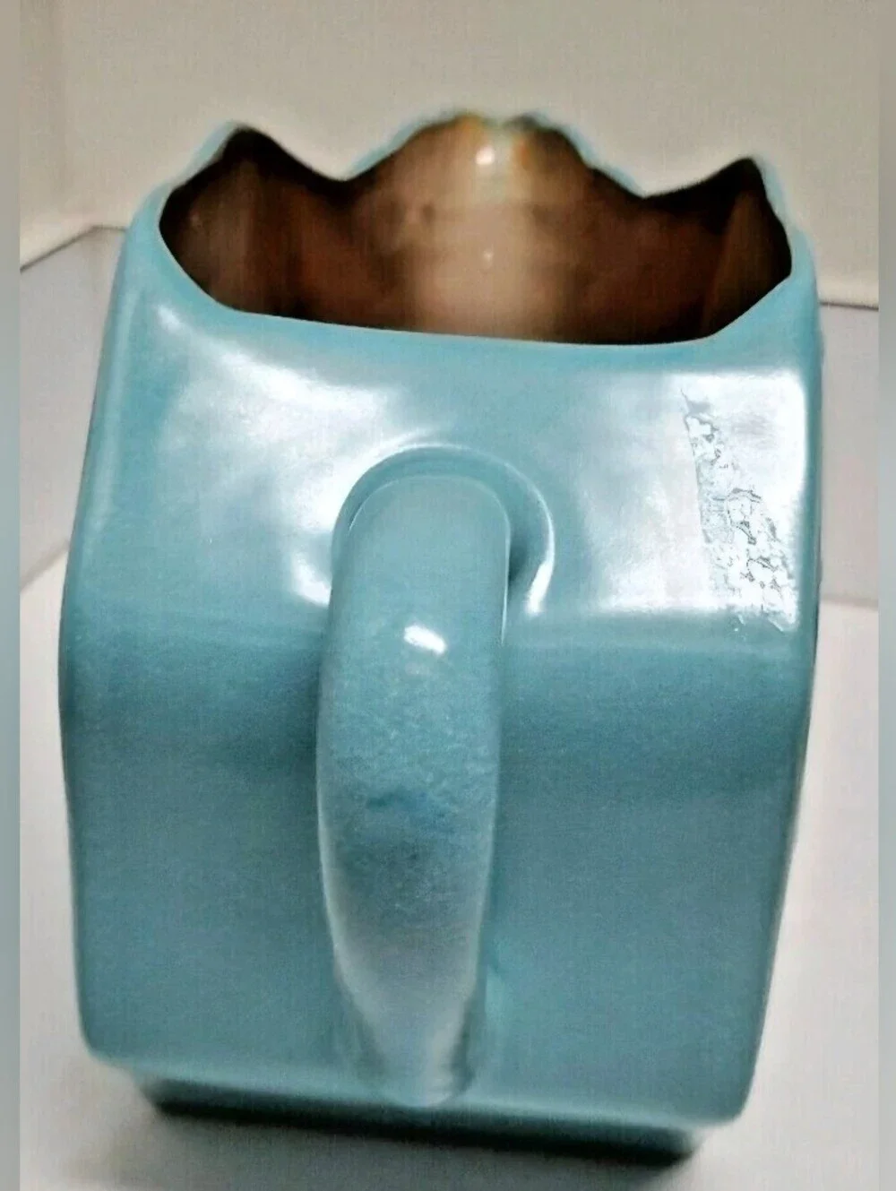 Department 56 Retro Blue Ceramic Pitcher Embossed Flower Motif 8